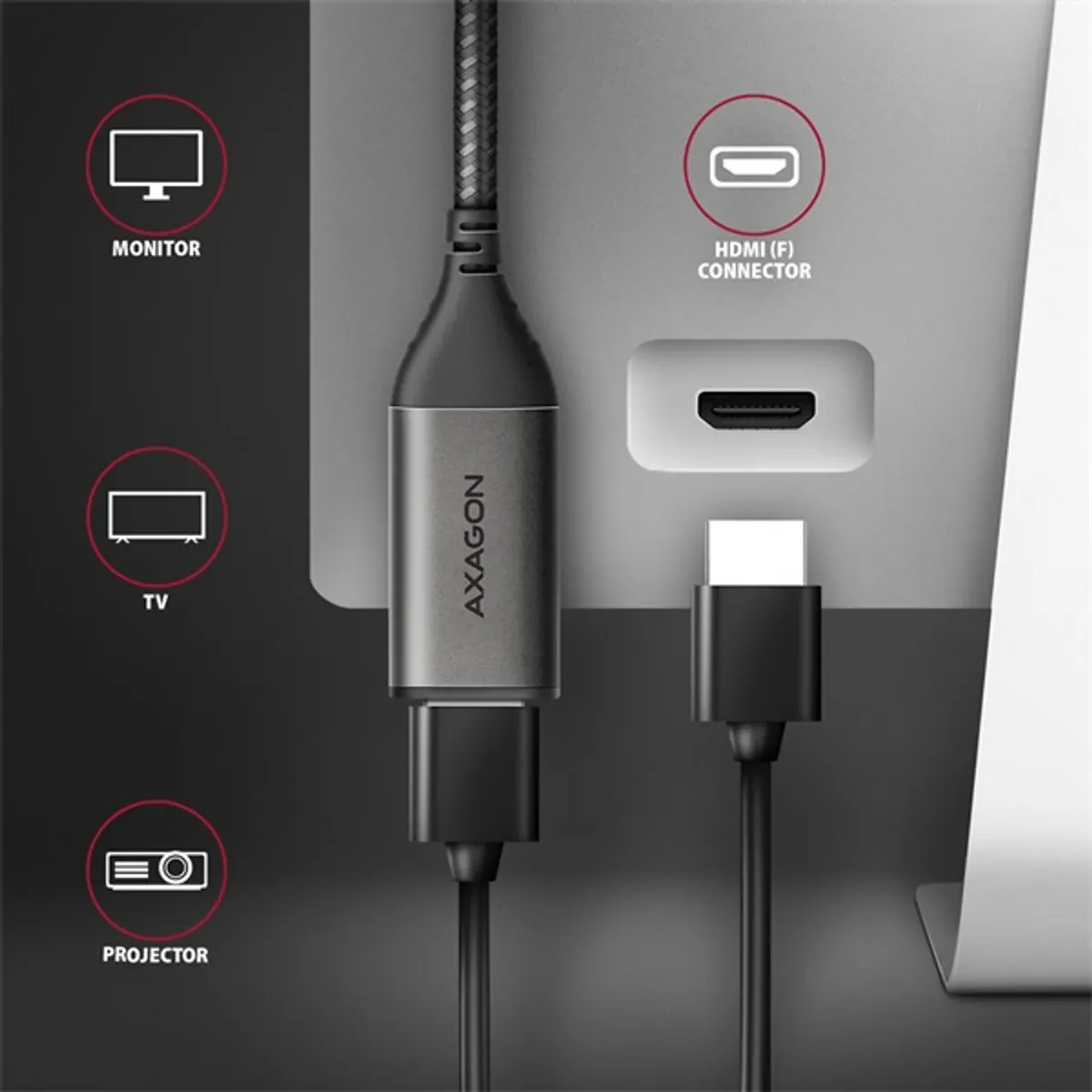 AXAGON RVC-HI2M USB-C to HDMI adapter fekete 25 cm HDMI 2.0a #4