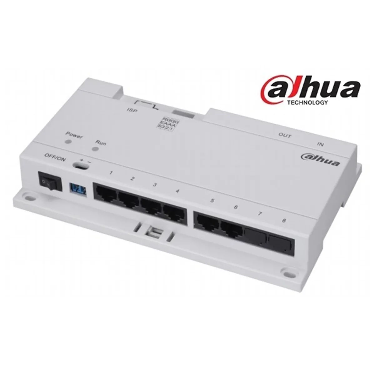 Dahua VTNS1060A IP video kaputelefon elosztó 6 csatornás RJ45 adat+táp 24VDC DIN-sínre #1