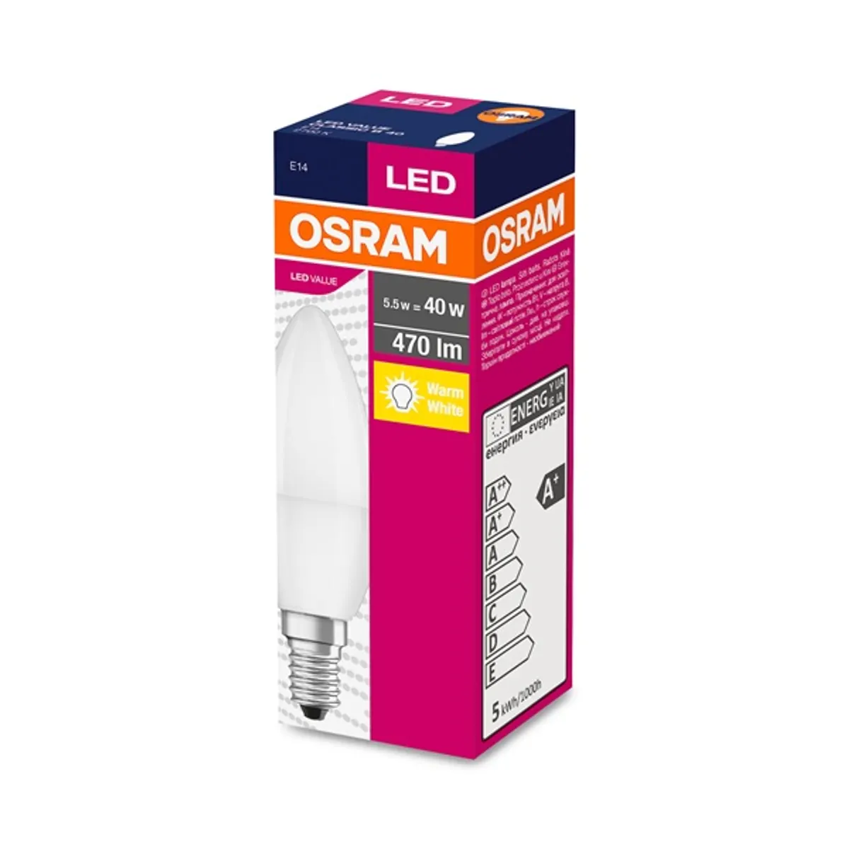 LEDVANCE 4052899326453 Value LED gyertya E14 470 lm 6 W 2700 K Meleg fehér 100000 kapcsolási ciklus #2