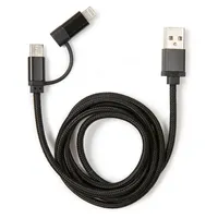 Kikkerland US237-BK 2 az 1-ben USB-C és Lightning töltőkábel 100 cm Fekete