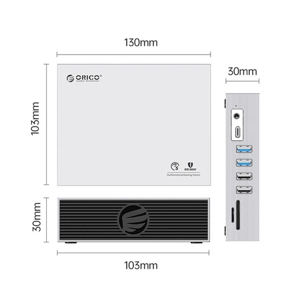 Orico ORICO-CDH-15H-GY-BP Type-C 15-in-1 dokkoló 10Gbps bemenet 2x HDMI 4K60 1x DP 4K60 1x RJ45 1000Mbps 100W PD #2