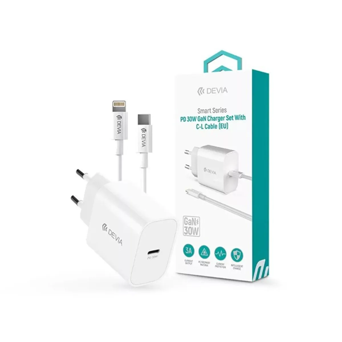 Devia ST109568 Smart Series 30W GaN PD töltő fehér univerzális bemenet 100-240V Type-C és Lightning kábel #1