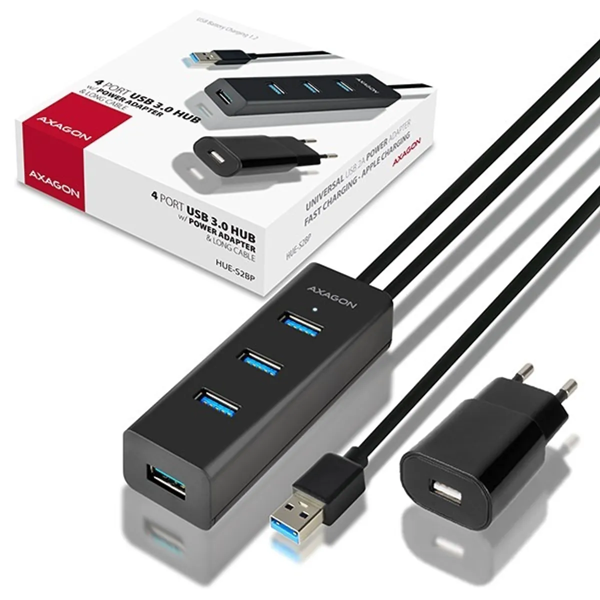 Axagon HUE-S2BP négyportos USB 3.0 hub tápegységgel 1,2 m kábellel #2