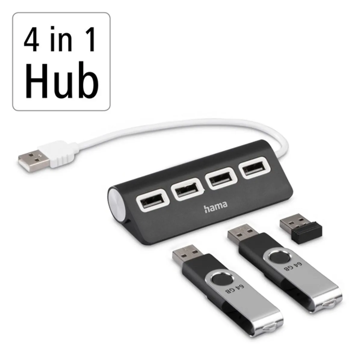 Hama 00200119 USB hub 4x USB-A USB 2.0 táp nélküli integrált kábel fekete #2