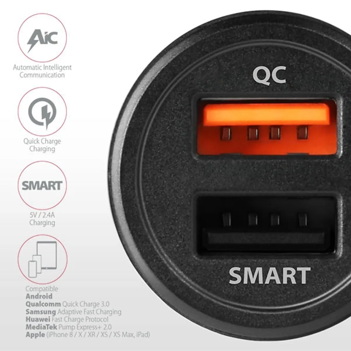 AXAGON PWC-QC5 QC3.0 és 2.4A fekete autós töltő 12-24V két USB port #4