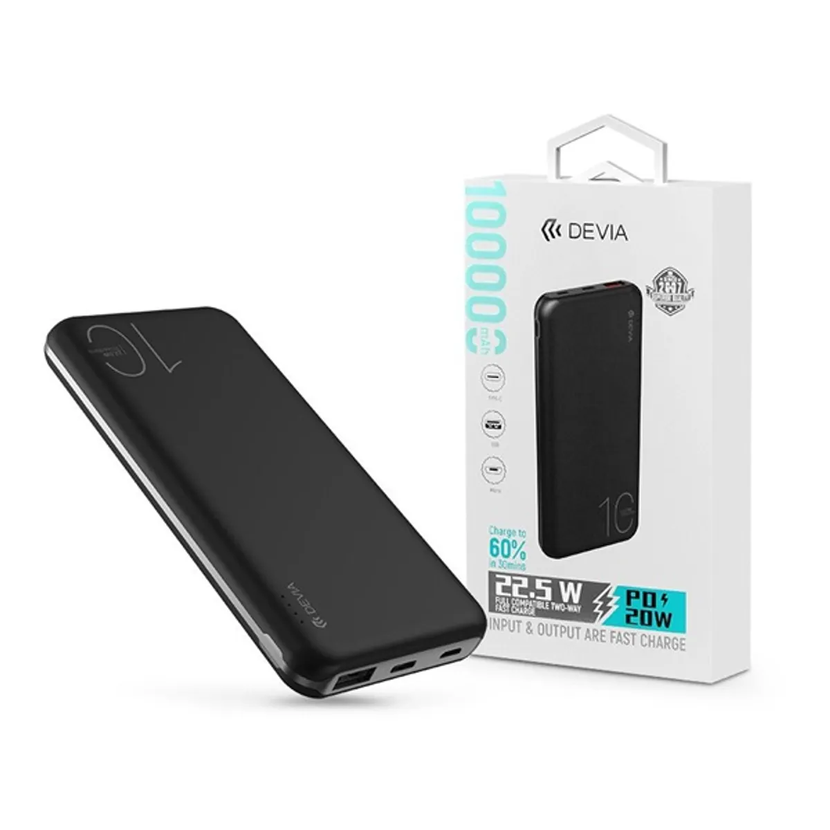Devia ST354441 powerbank 10000 mAh Type-C bemenet USB-A kimenet PD gyorstöltés LED kijelző fekete #1