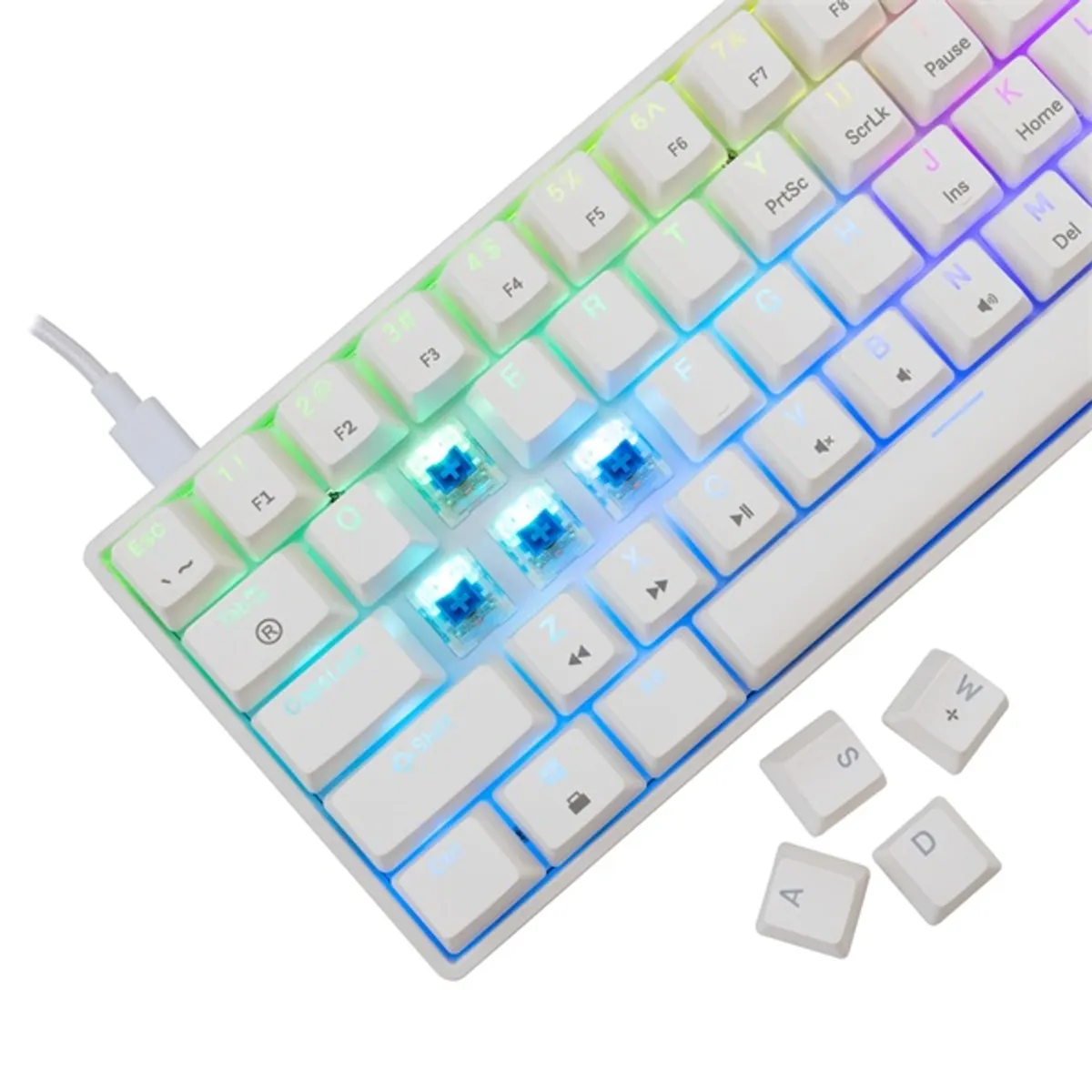White Shark WS GK-004223W/BL-HU Shinobi-2 kompakt 61 62 magyar kiosztás mechanikus kék RGB USB-C 1,8 m #3