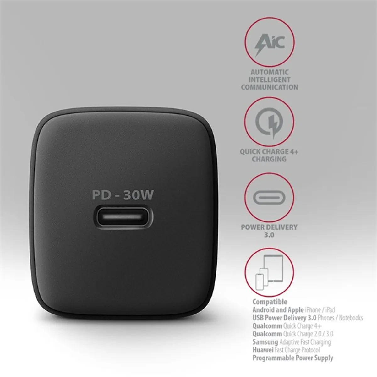 AXAGON ACU-PD30 PD3.0 és QC4 USB-C töltő 30W univerzális fekete #4