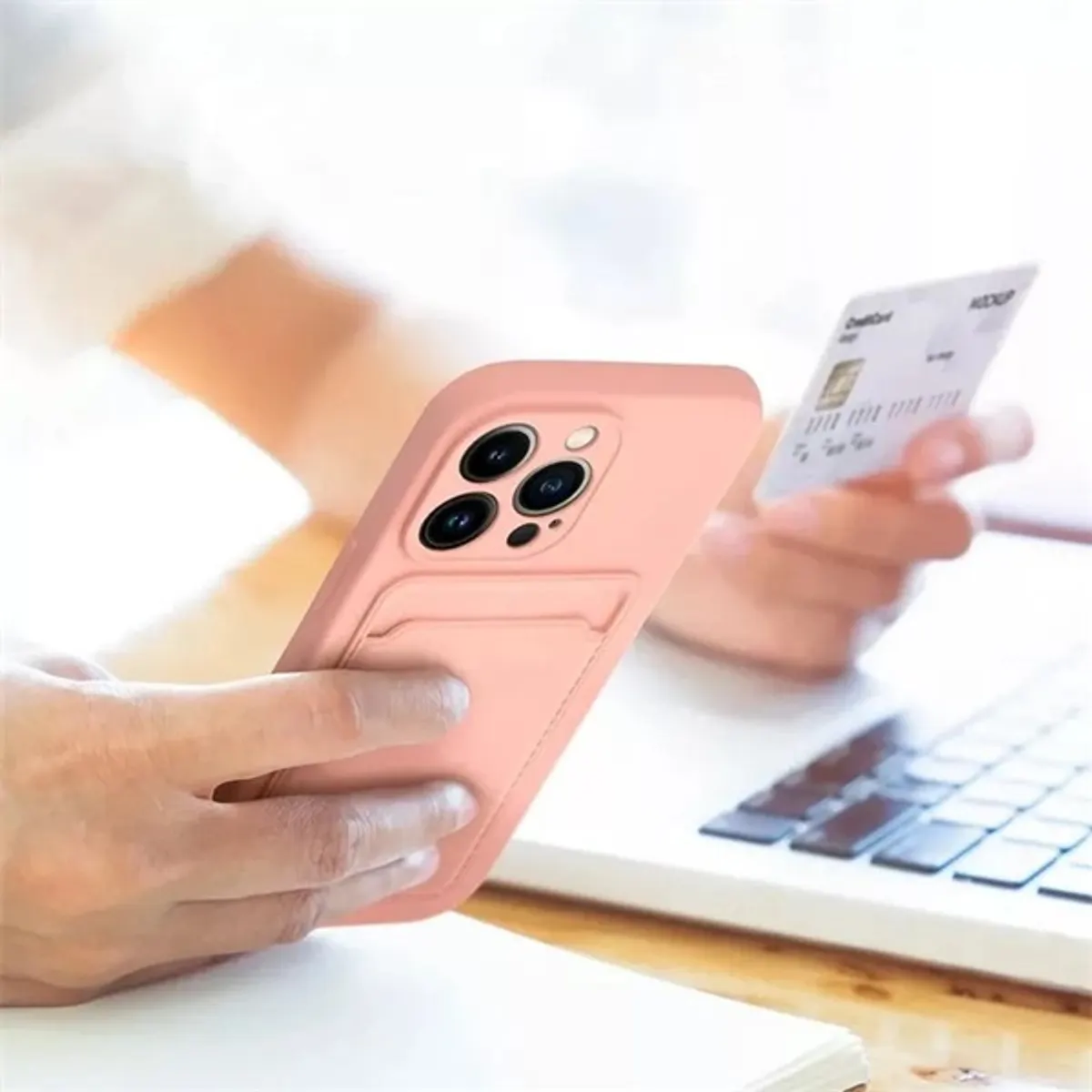 Haffner PT-6852 Card Case Apple iPhone 15 rózsaszín szilikon hátlap kártyatartóval #7