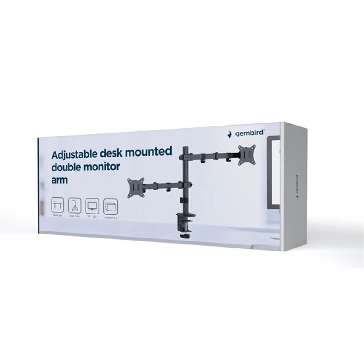 GEMBIRD MA-D2-03 monitortartó kar két monitor 17"-32" 9kg 75x75;100x100 forgatható 180° billenthető 90° kábelrendező fekete #4