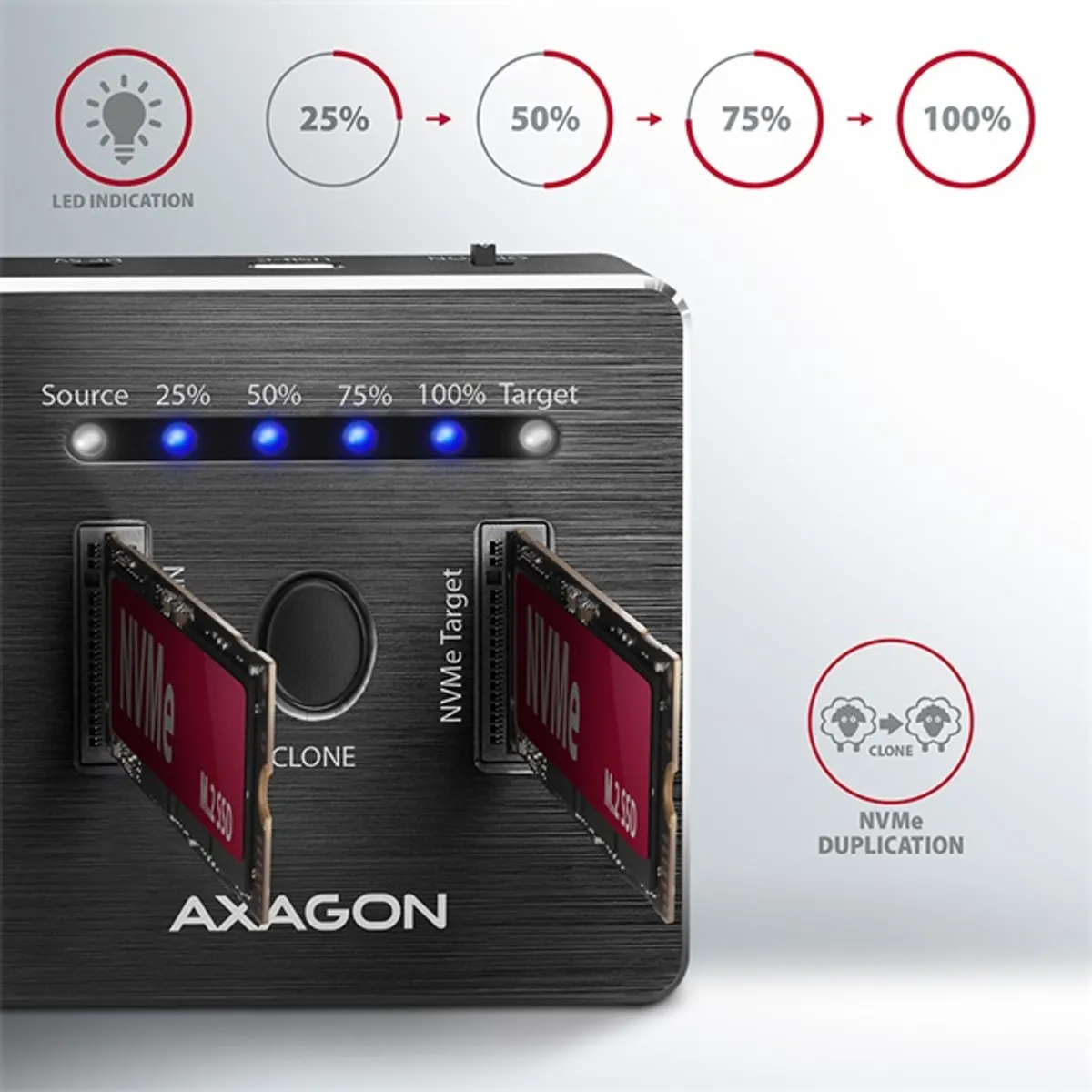 Axagon ADSA-M2C M.2 dokkoló 2x NVMe USB-C alumínium külső #4