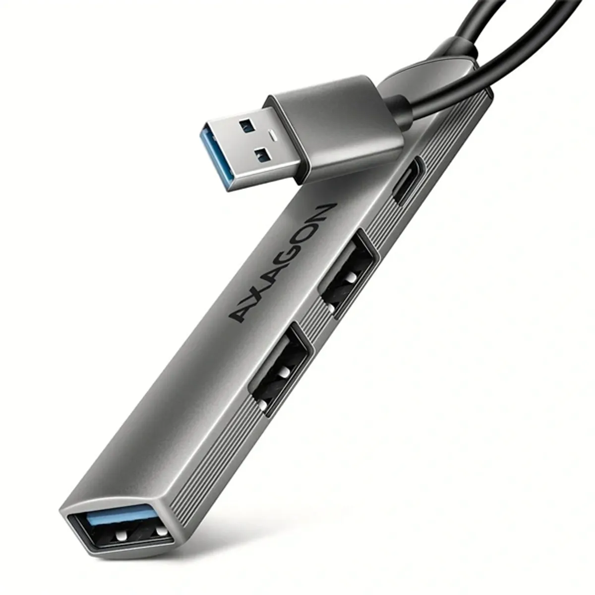 AXAGON HUE-STA Alu strip USB-A 4 port hub 12 cm kábel USB-C és USB-A szürke táp nélküli #1