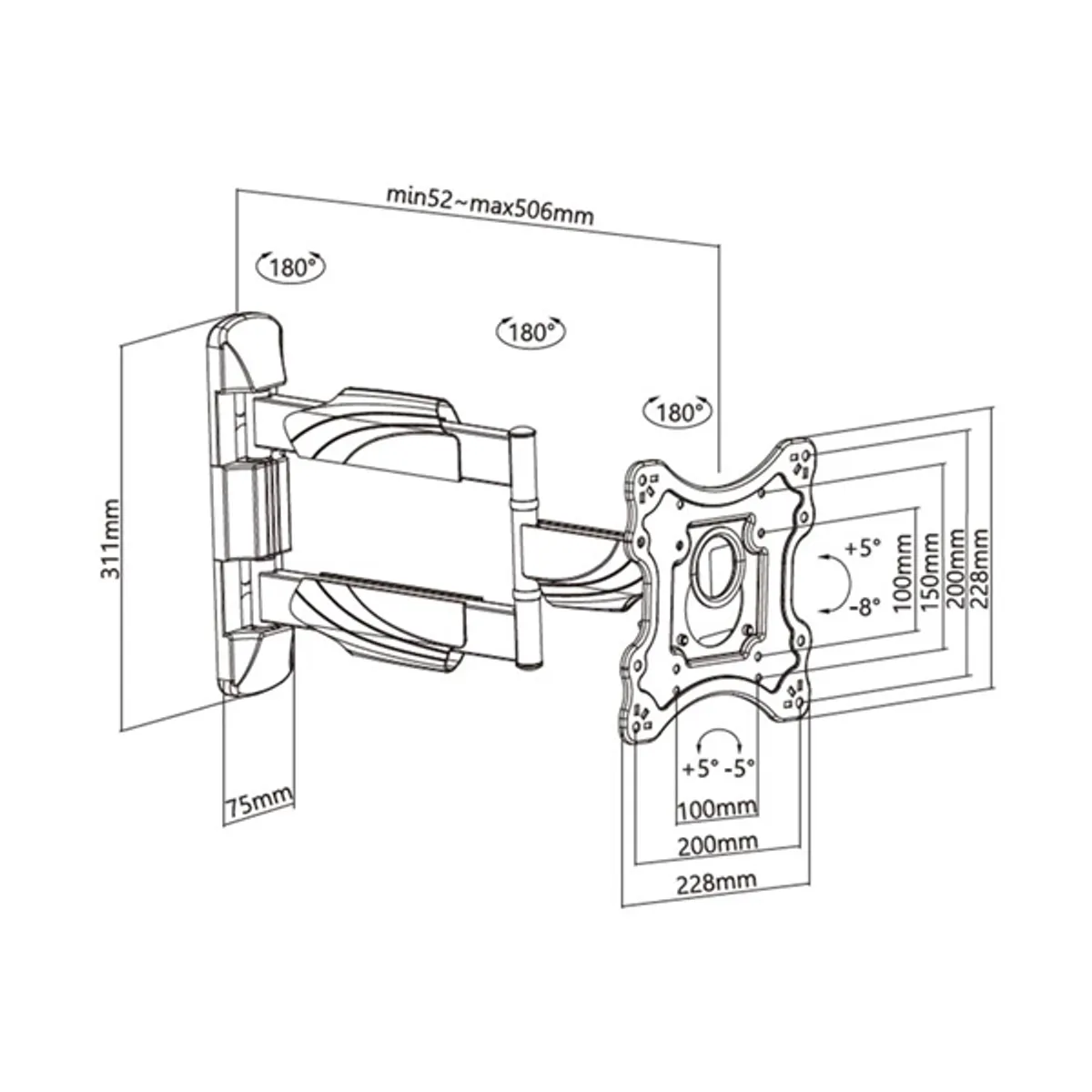STELL 35057197 SHO 7530 23"-42" VESA 100x100 200x100 200x200 1 db 35 kg forgatható 90° és billenthető 8° fekete acél #5