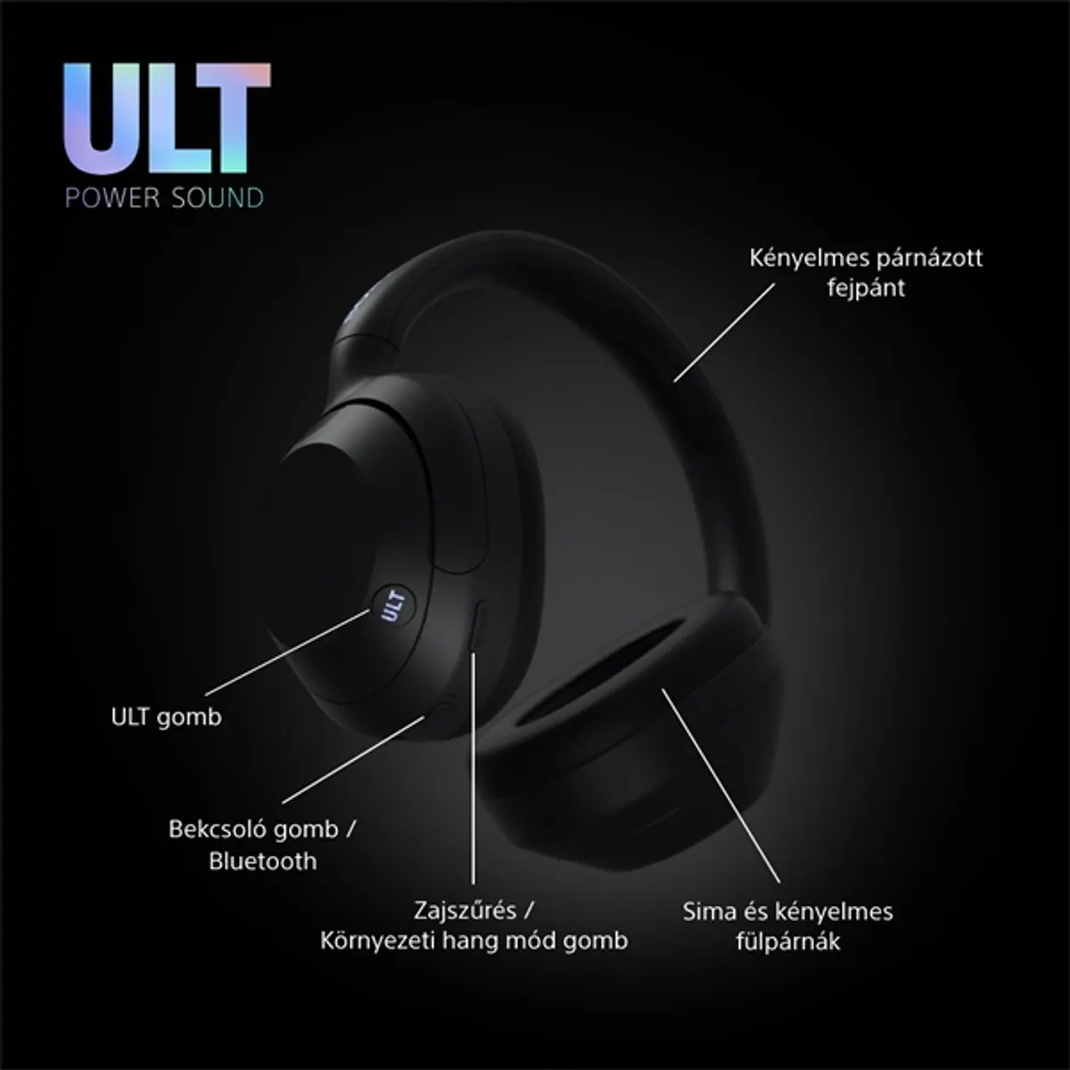 Sony WHULT900NB.CE7 ULT WEAR 40 mm hangszóró, zajszűrő, Bluetooth, multipoint, 30 óra üzemidő, fekete #8