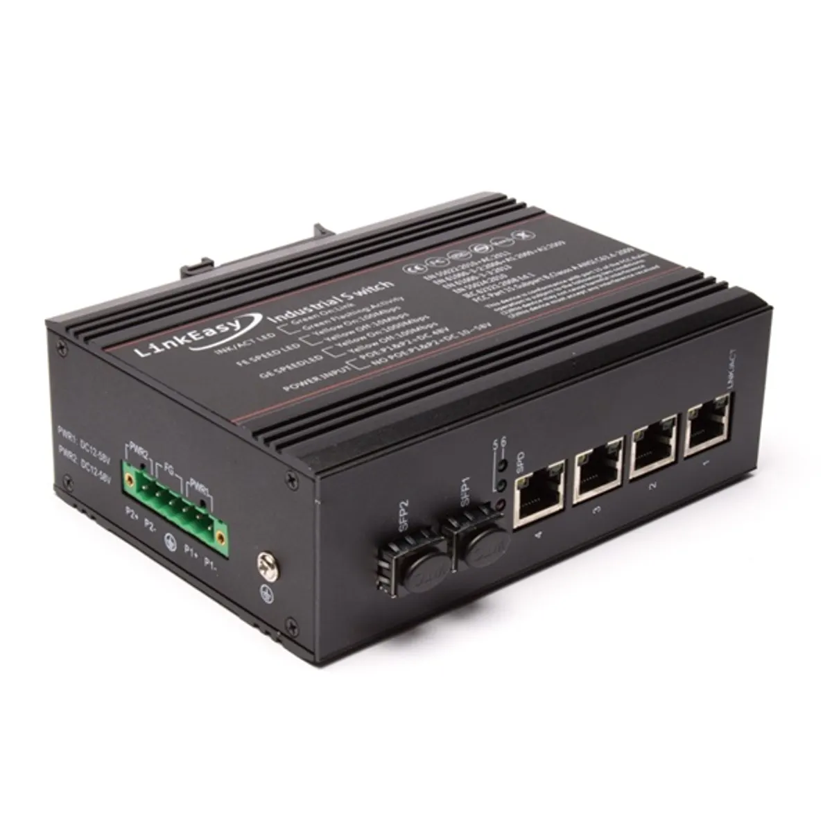 LINKEASY ISW-204-PWR Ipari PoE kapcsoló 2xGbE SFP 4x10-100-1000BaseTX 802.3at #1