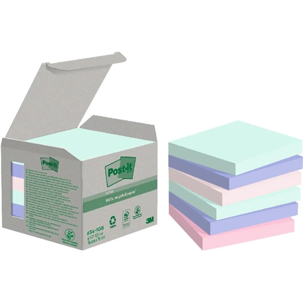 Post-it 7100259123 jegyzettömb 76x76mm 100 lapos újrahasznosított PEFC vegyes #1