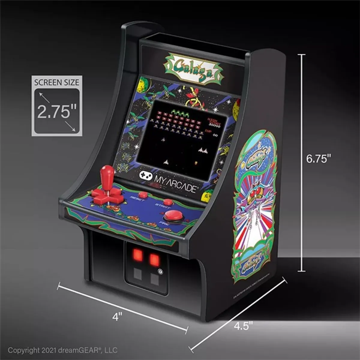 MY ARCADE DGUNL-3222 Galaga Micro Player 2,75" kijelző hordozható kivehető joystick 3,5 mm fejhallgató-csatlakozó micro-USB/AA táp #4