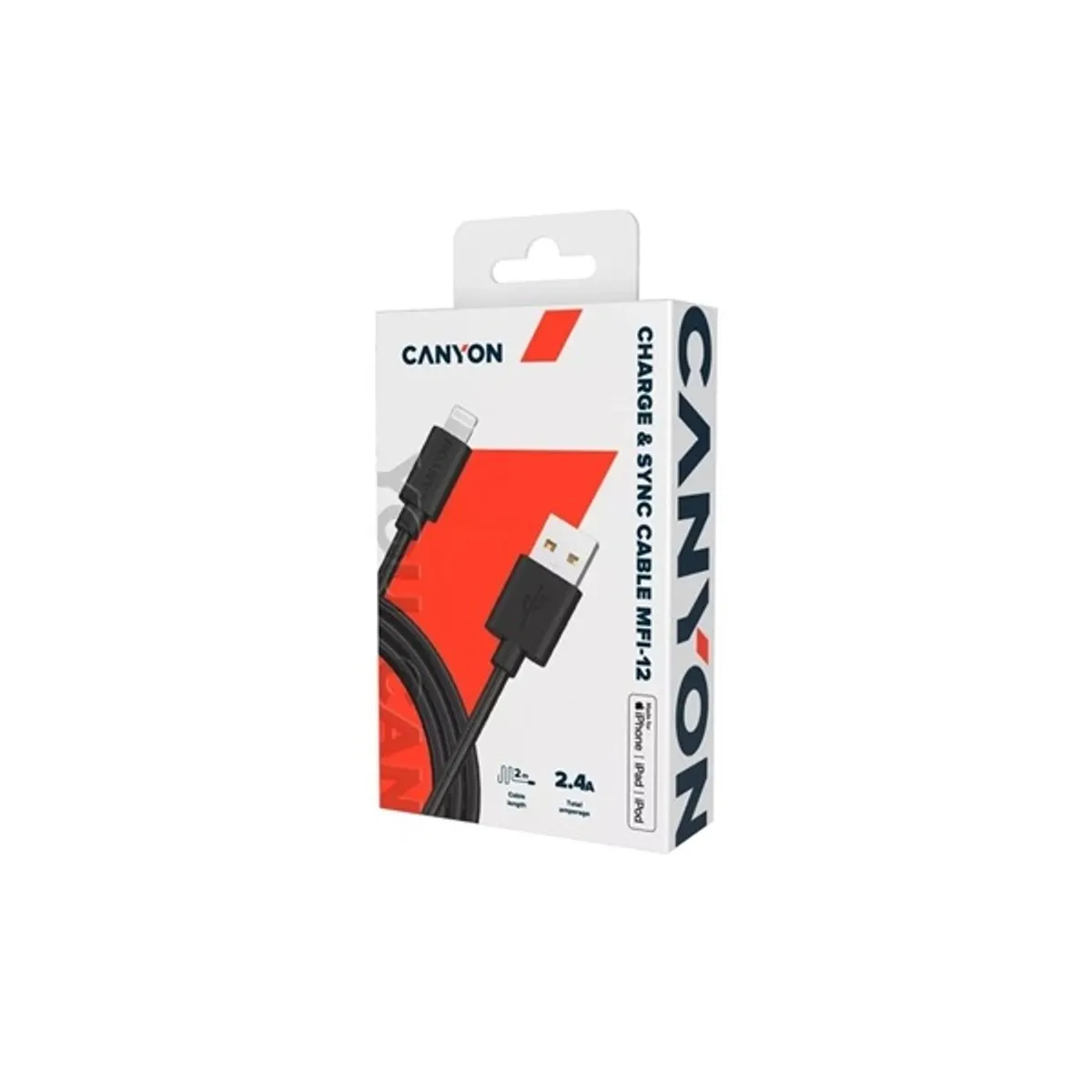 CANYON CNS-MFIC12B MFI-12 Fekete 200 cm USB-A to Lightning #2