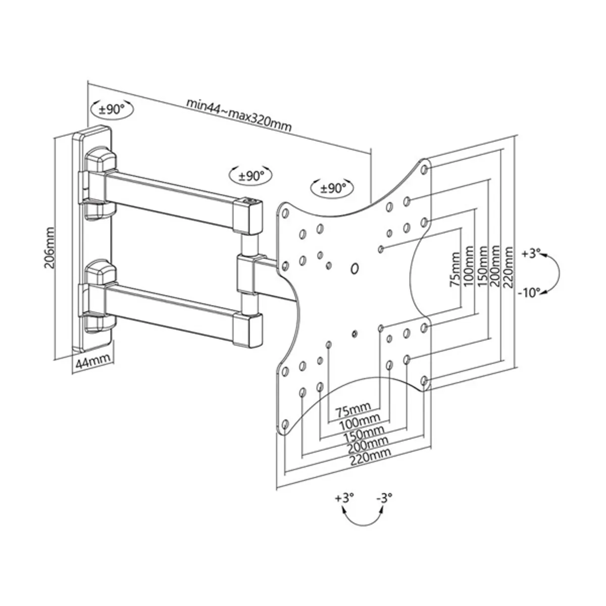 Stell 35057269 Sho 4540 23"-42" VESA 75x75 100x100 200x100 200x200 fekete acél 20 kg forgatható 90° elforgatás 10° #4