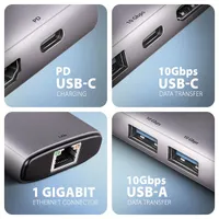 AXAGON HMC-6G2L USB-C 6in1 hub USB-C 10Gbps HDMI 4K60 2x USB-A 10Gbps RJ-45 1Gbps PD 3.0 100W 15 cm #4
