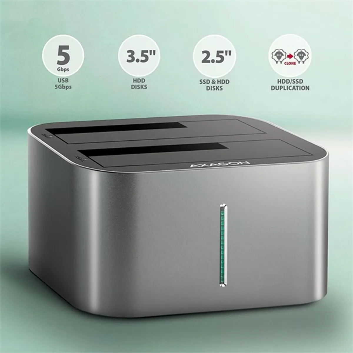 AXAGON ADSA-DC duál dokkoló 2x sata 2.5" 3.5" usb-c 5gbps #2
