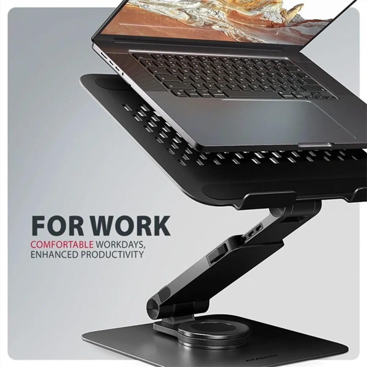 Axagon STND-LRB laptopállvány 360° forgatás, dupla zsanér, kihúzható kar, fekete, 10–17.3" készülékekhez #6