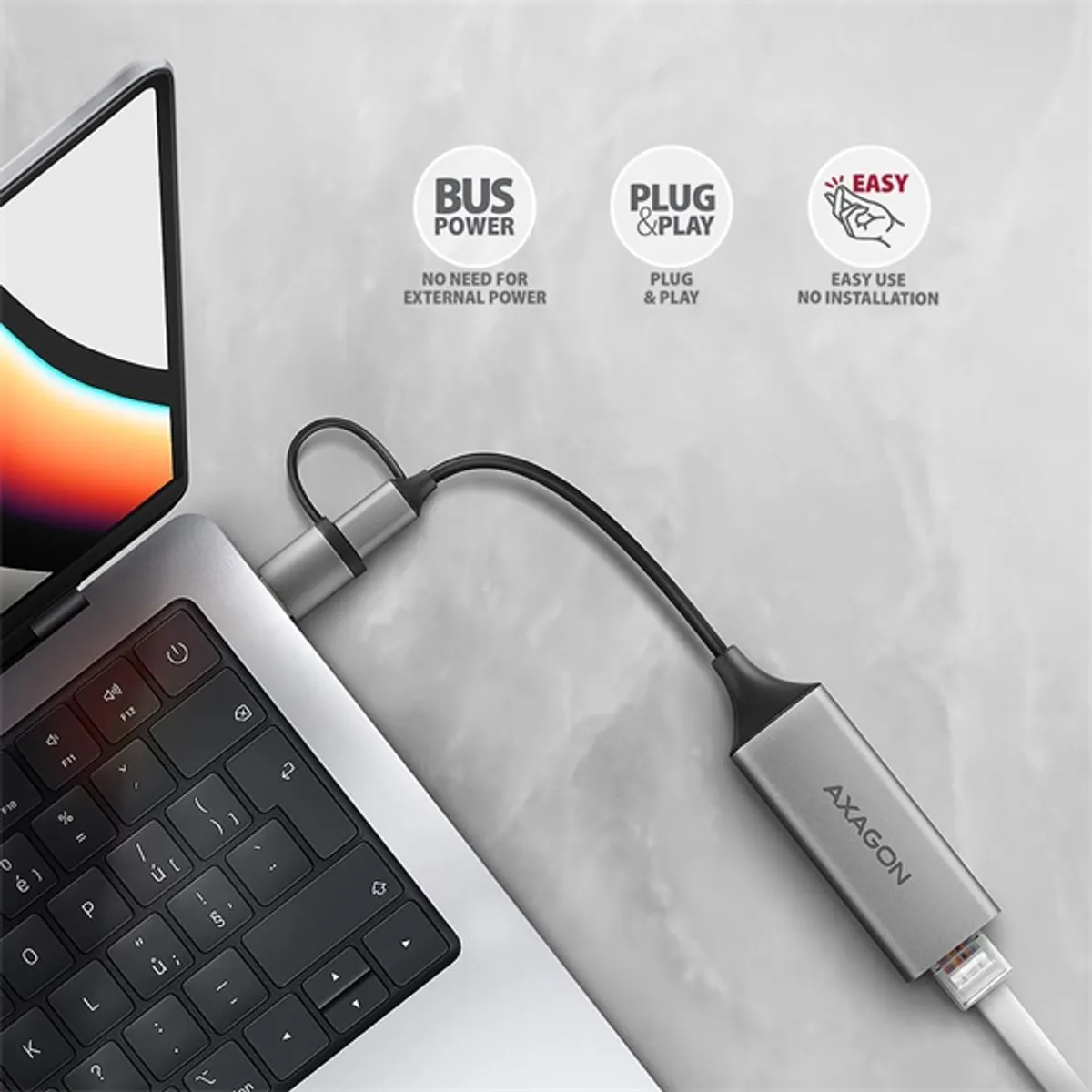 Axagon ADE-TXCA Type-A és Type-C USB 3.2 Gigabit Ethernet adapter 15 cm ezüst RJ45 USB 3.2 A USB 3.2 C #3