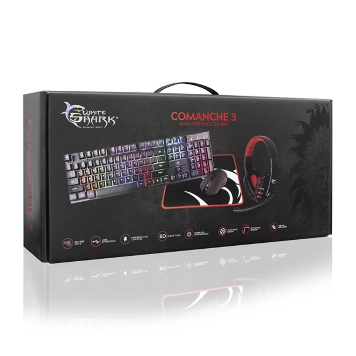 White Shark WS GC-4104HU Comanche 3 fekete USB 3200 dpi vezetékes numerikus billentyűzet egér fejhallgató egérpad #10