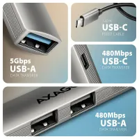 Axagon HUE-STC Alu Strip USB-C hub 4 port szürke táp nélküli #3
