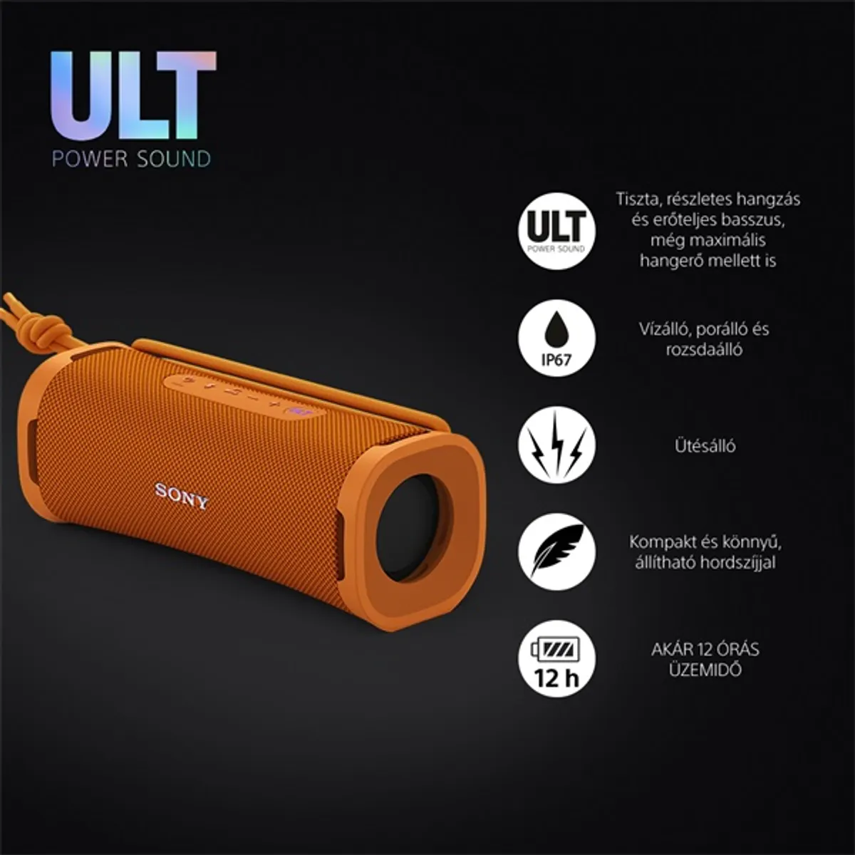 Sony SRSULT10D.CE7 ULT FIELD 1 Bluetooth hangszóró narancssárga IP67 12 óra #2