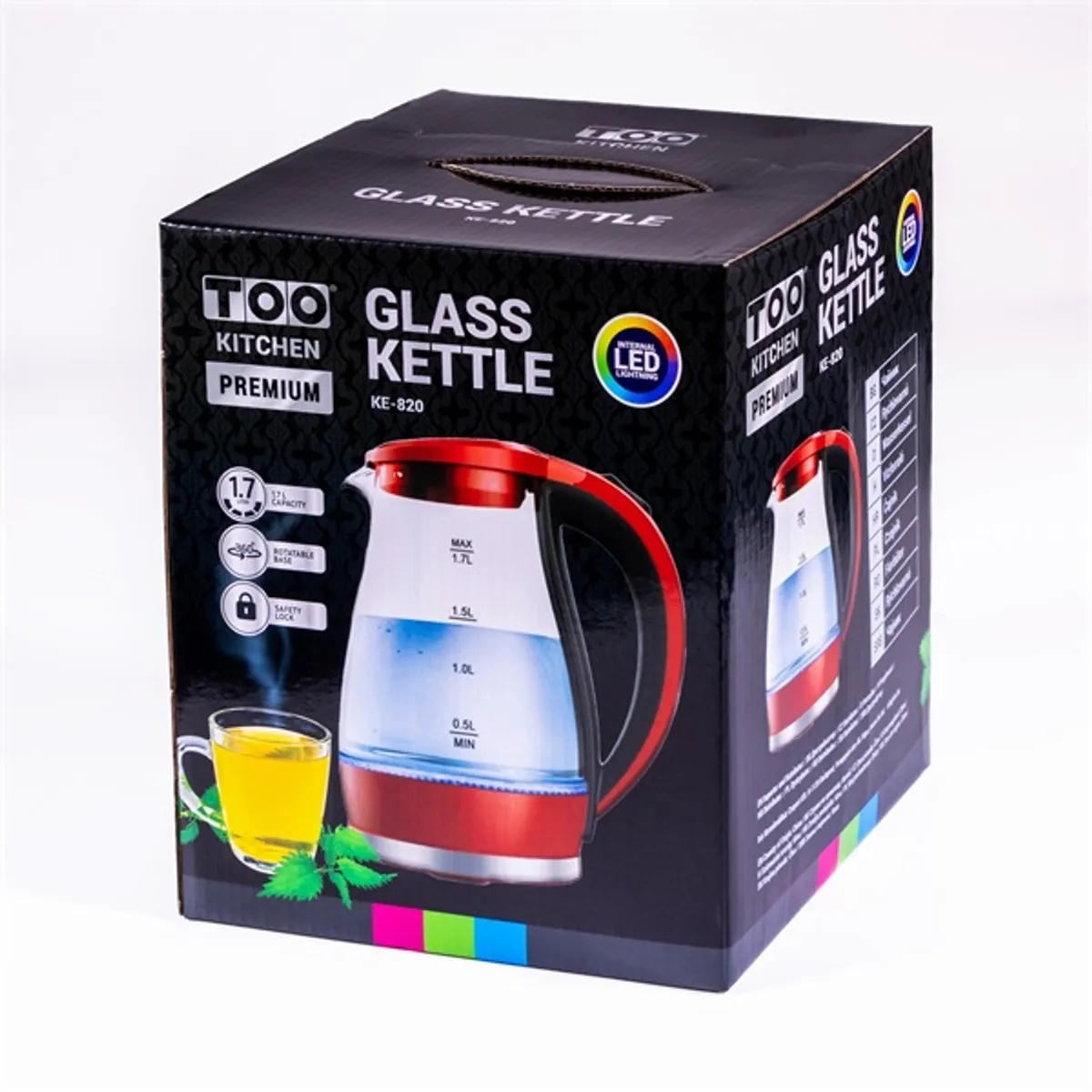 Too KE-820 vízforraló 1,7 L 1800 W üveg belső boroszilikát 360 fokos talp vezeték nélküli automatikus kikapcsolás vízszintjelző #3