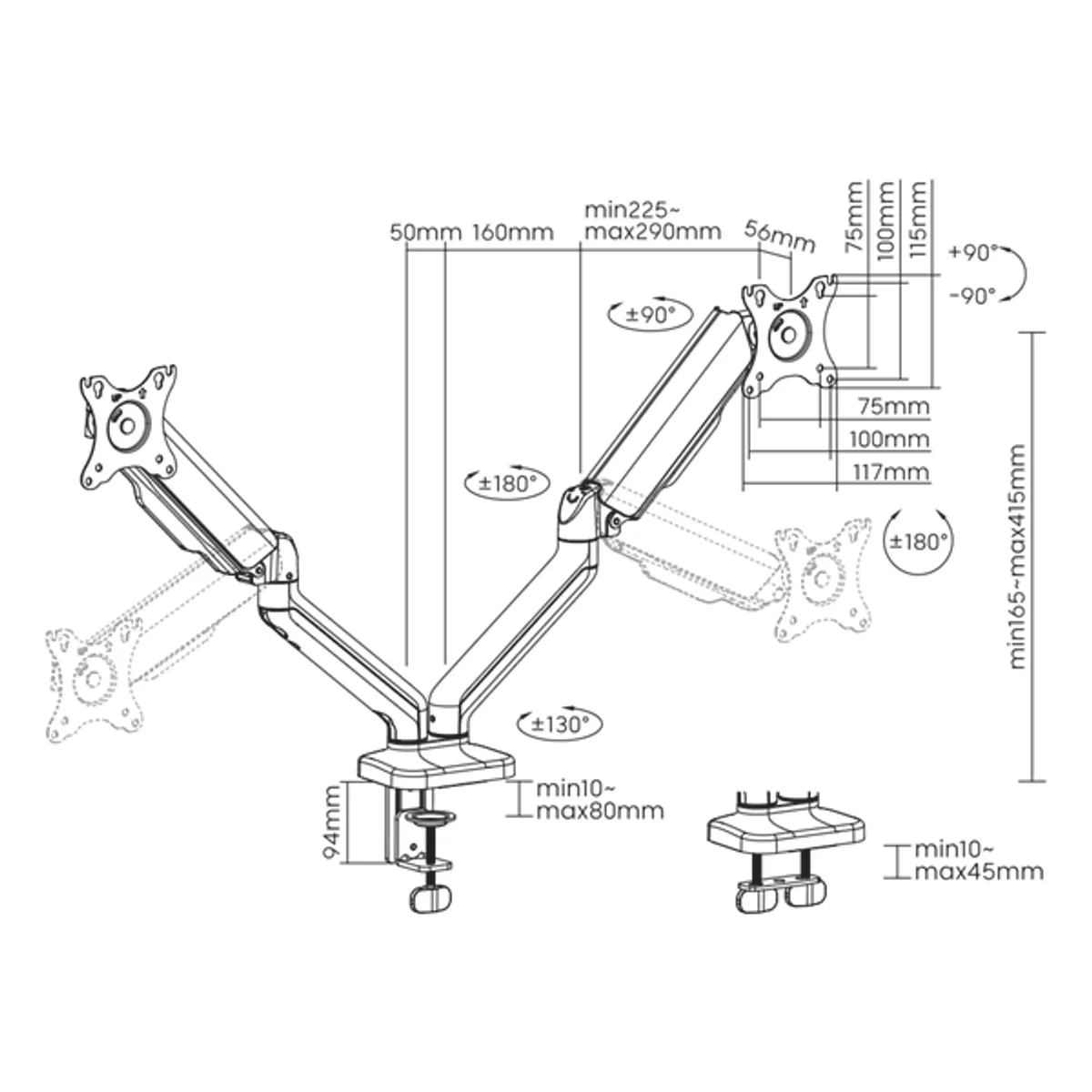 SBOX SBOX LCD-S024-2 LCD-S024-2 2 monitor tartó, asztali, állítható, 17"-32", VESA 75x75;100x100, forgatható, dönthető, kábelrendező, 9 kg #9