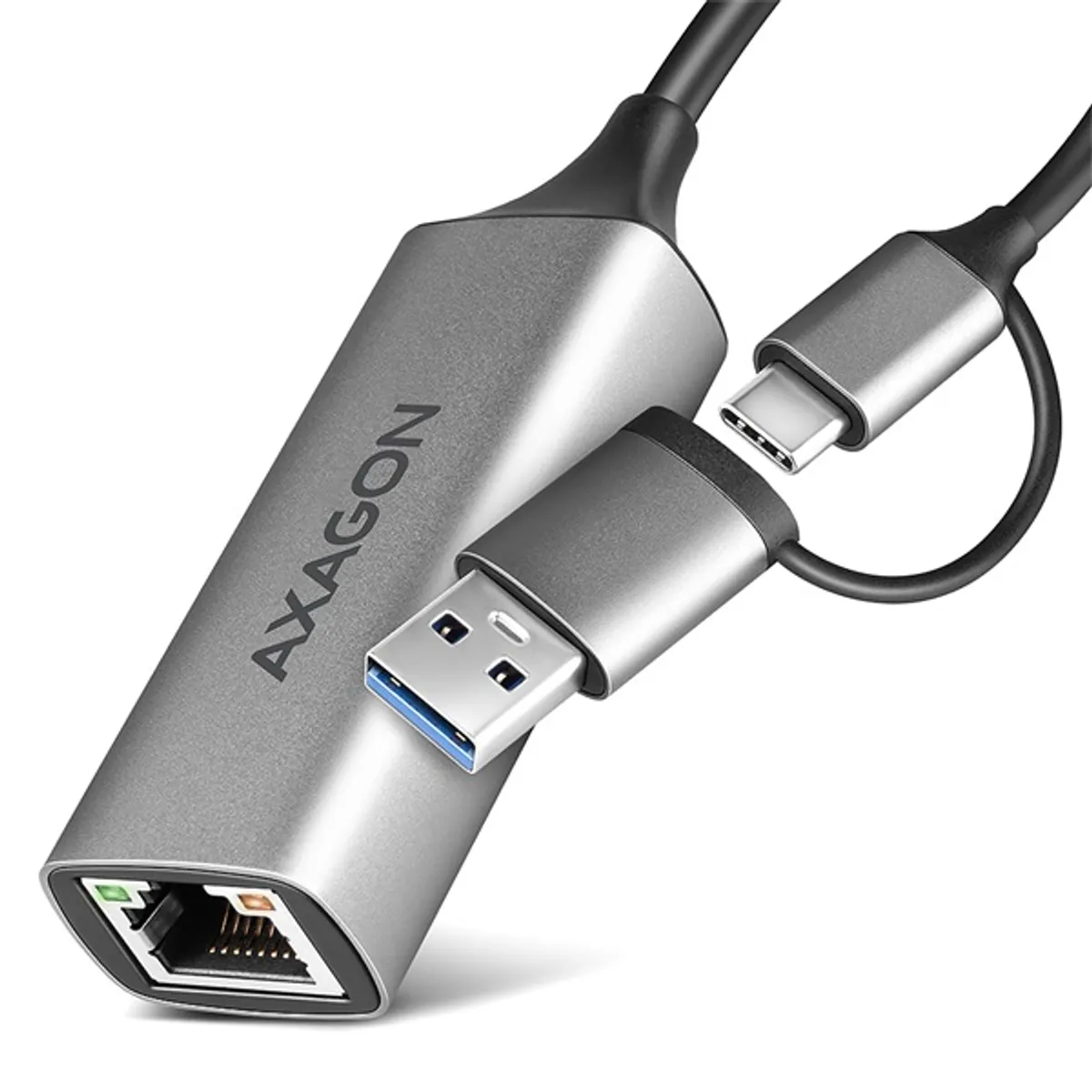 Axagon ADE-TXCA Type-A és Type-C USB 3.2 Gigabit Ethernet adapter 15 cm ezüst RJ45 USB 3.2 A USB 3.2 C #1