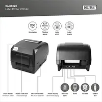 DIGITUS DA-81020 Címkenyomtató 203 dpi USB, RS232, Ethernet hőtranszfer és közvetlen hőnyomtatás 127 mm másodpercenként 108 mm #6