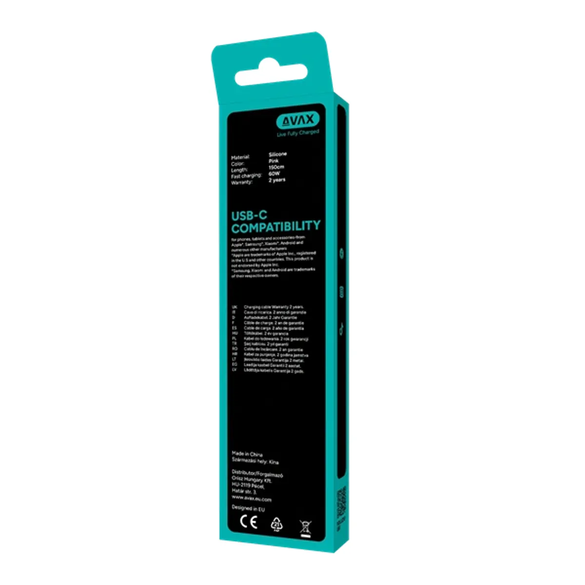 AVAX CB3309 60W USB-C gyorstöltő szilikon kábel, 1,5 m, rózsaszín #4