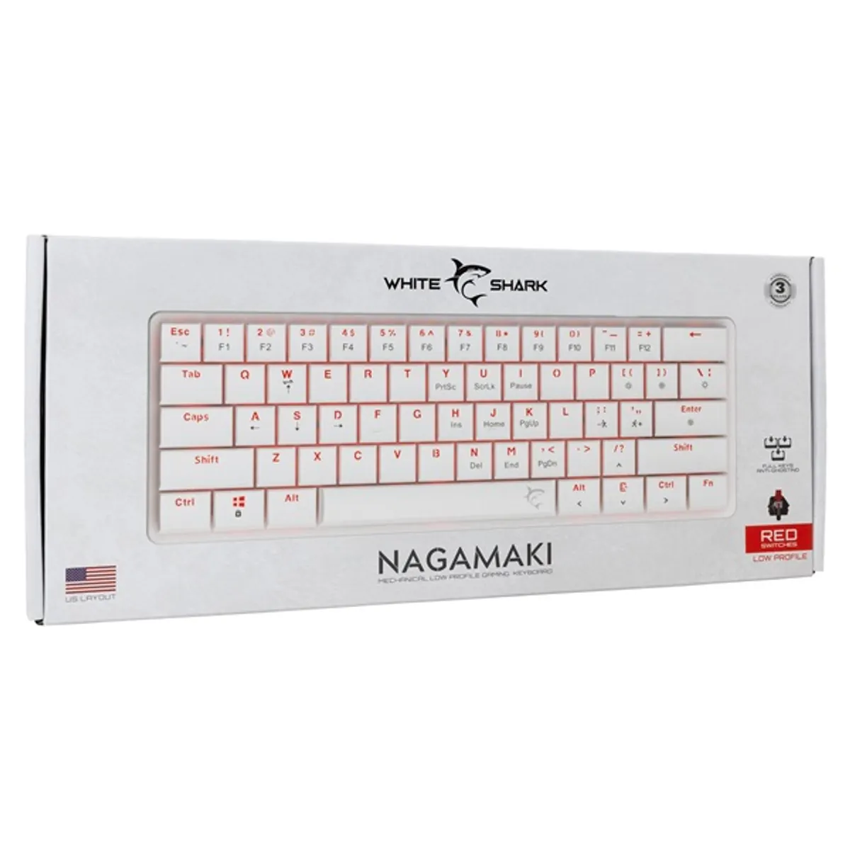 White Shark GK-006211-WR-US Nagamaki fehér 61-62 gombos USB-C piros mechanikus gamer anti-ghosting RGB #9