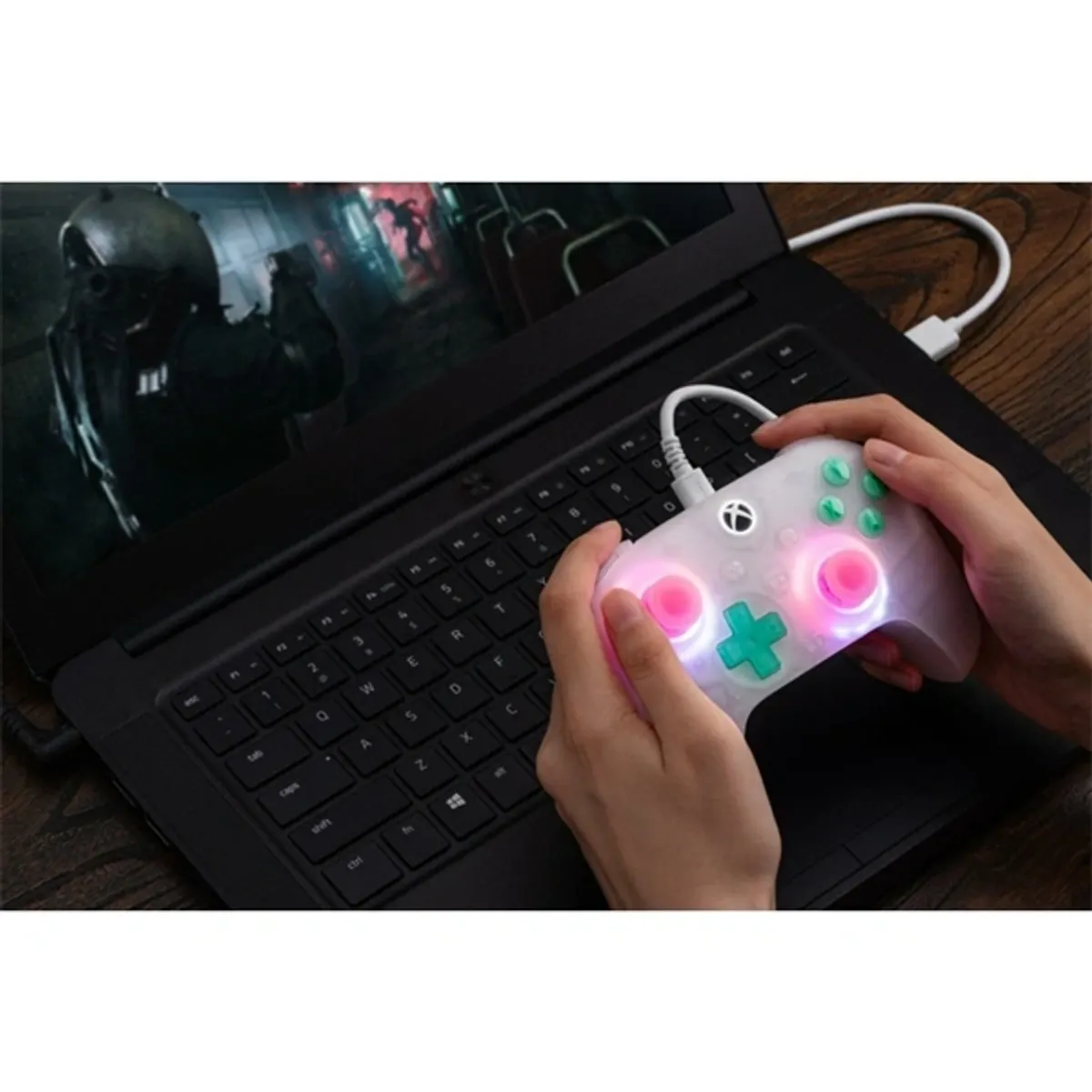 8BitDo RET00506 Ultimate Mini pink áttetsző kontroller 250 cm kábel 16 gombos PC, Xbox Series X S, Xbox One kompatibilis Hall-Effect karok #8