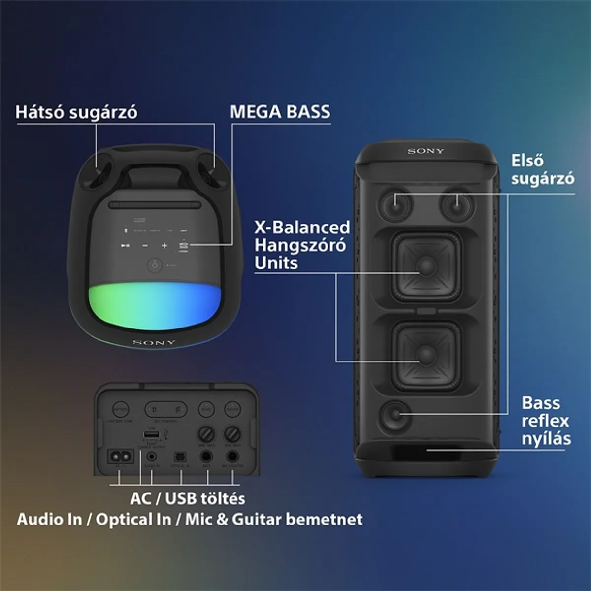 Sony SRSXV800B.CEL SRS-XV800 X-Balanced Bluetooth 360 hangzás Mega Bass IPX4 25 óra LED #6