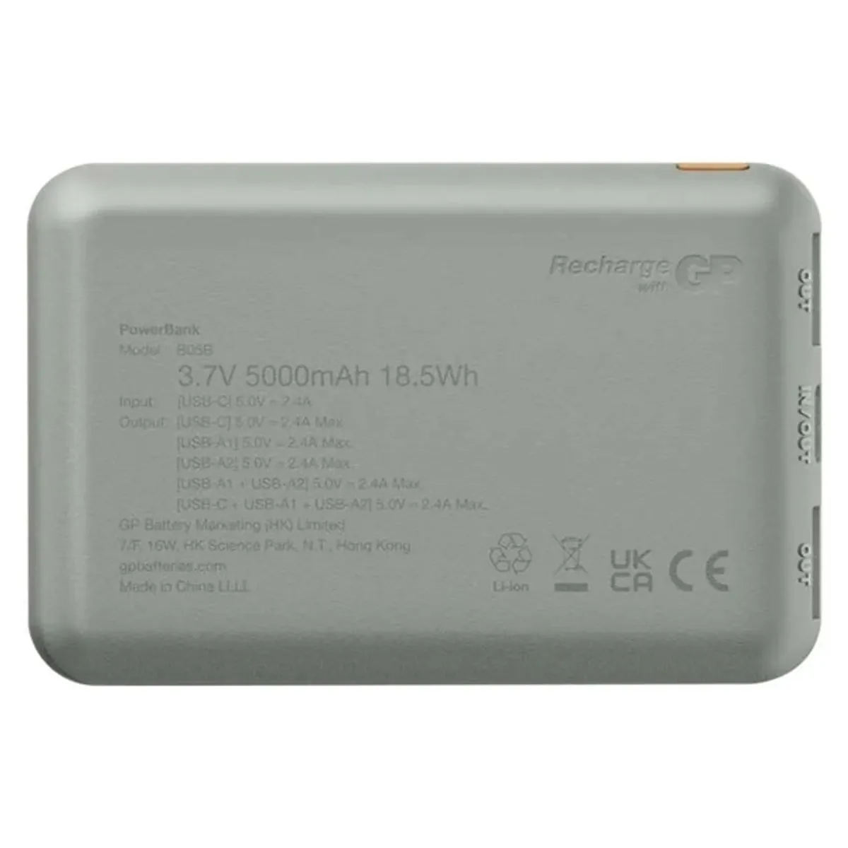 GP Batteries B6405GY Power Bank 5000 mAh USB-C bemenet, 2x USB-A kimenet, max 3 eszköz #2