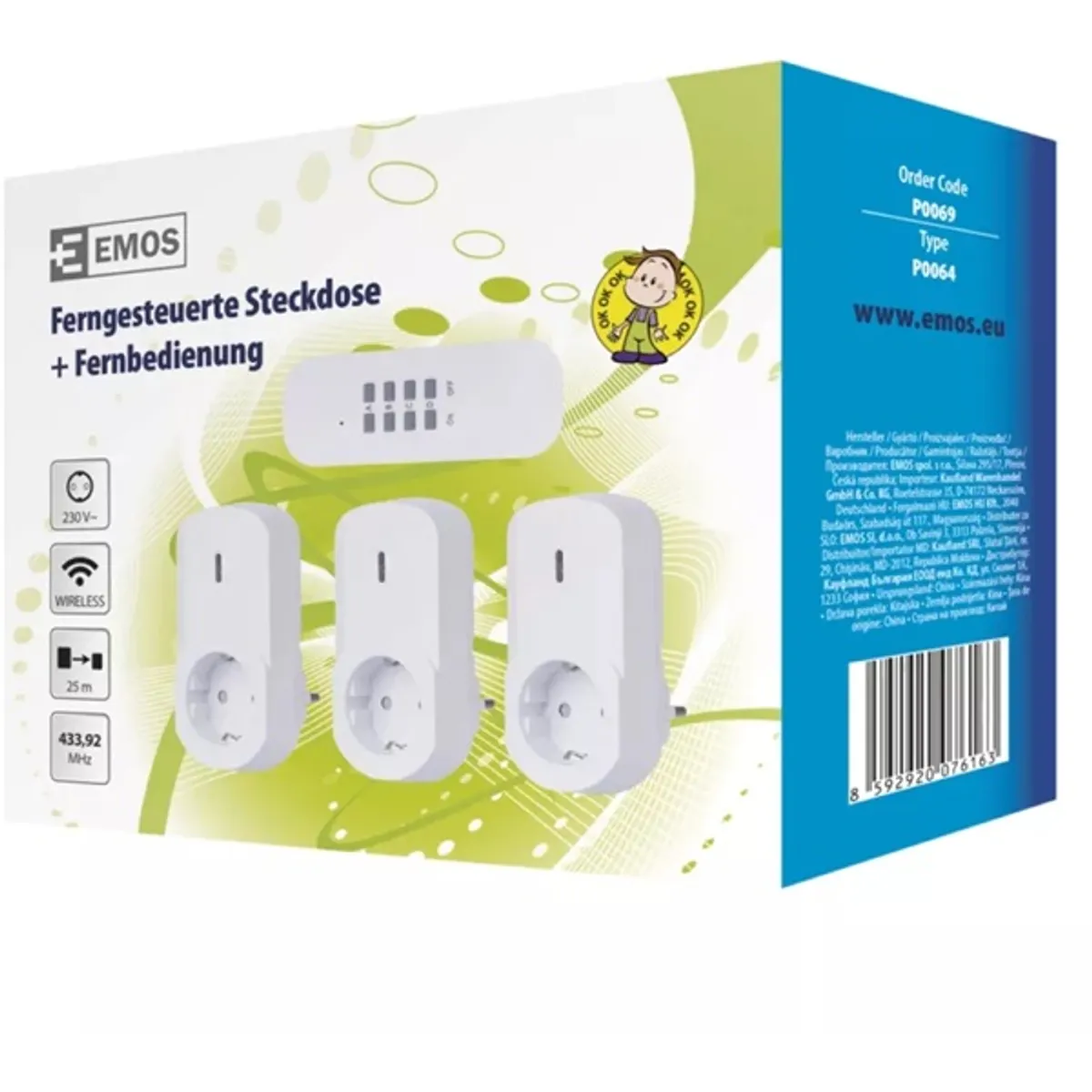 EMOS P0069 3db-os távirányítható hálózati aljzat schuko IP20 fehér 230V 1000W 433,92 MHz #4