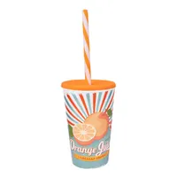 SOLMAZER 161948-028 IRIS Orange Juice mintás pohár szívószállal 0,65l