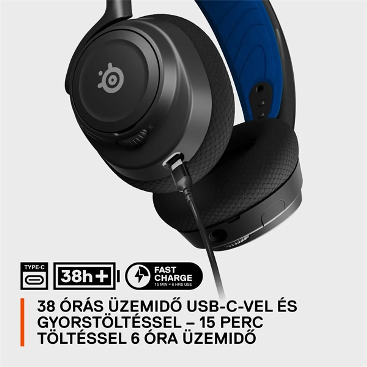 STEELSERIES 61559 Arctis Nova 7P Wireless USB-C Bluetooth 2,4 GHz fekete-kék USB vevőegység 38 óra #10