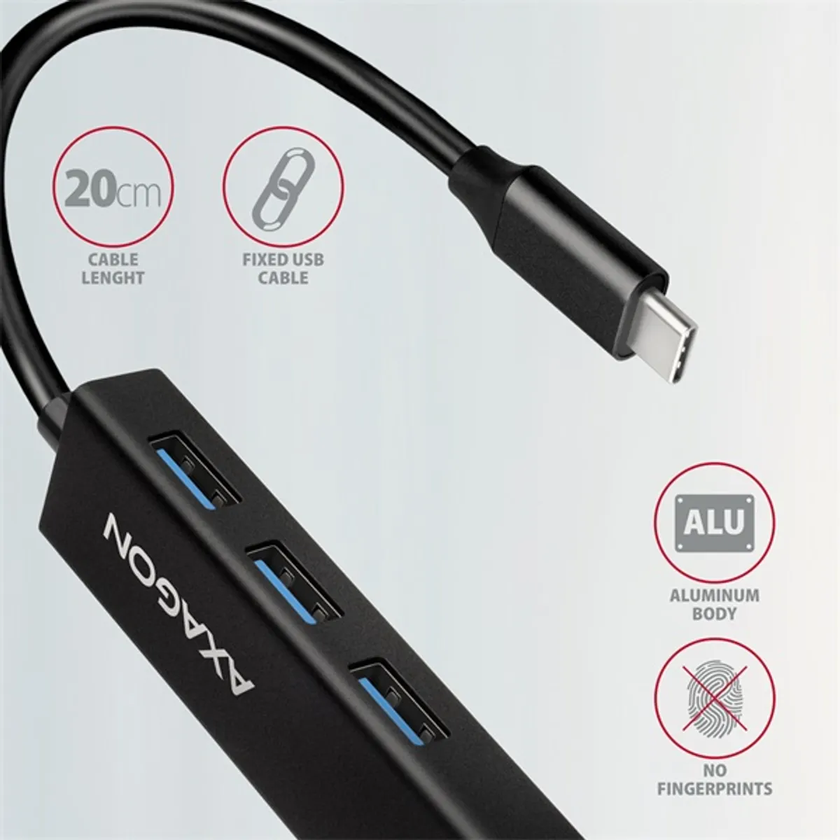 AXAGON HMC-GL3A USB-C hub és Gigabit LAN 3 USB-A RJ-45 5 Gbps 20 cm USB-C kábel #4