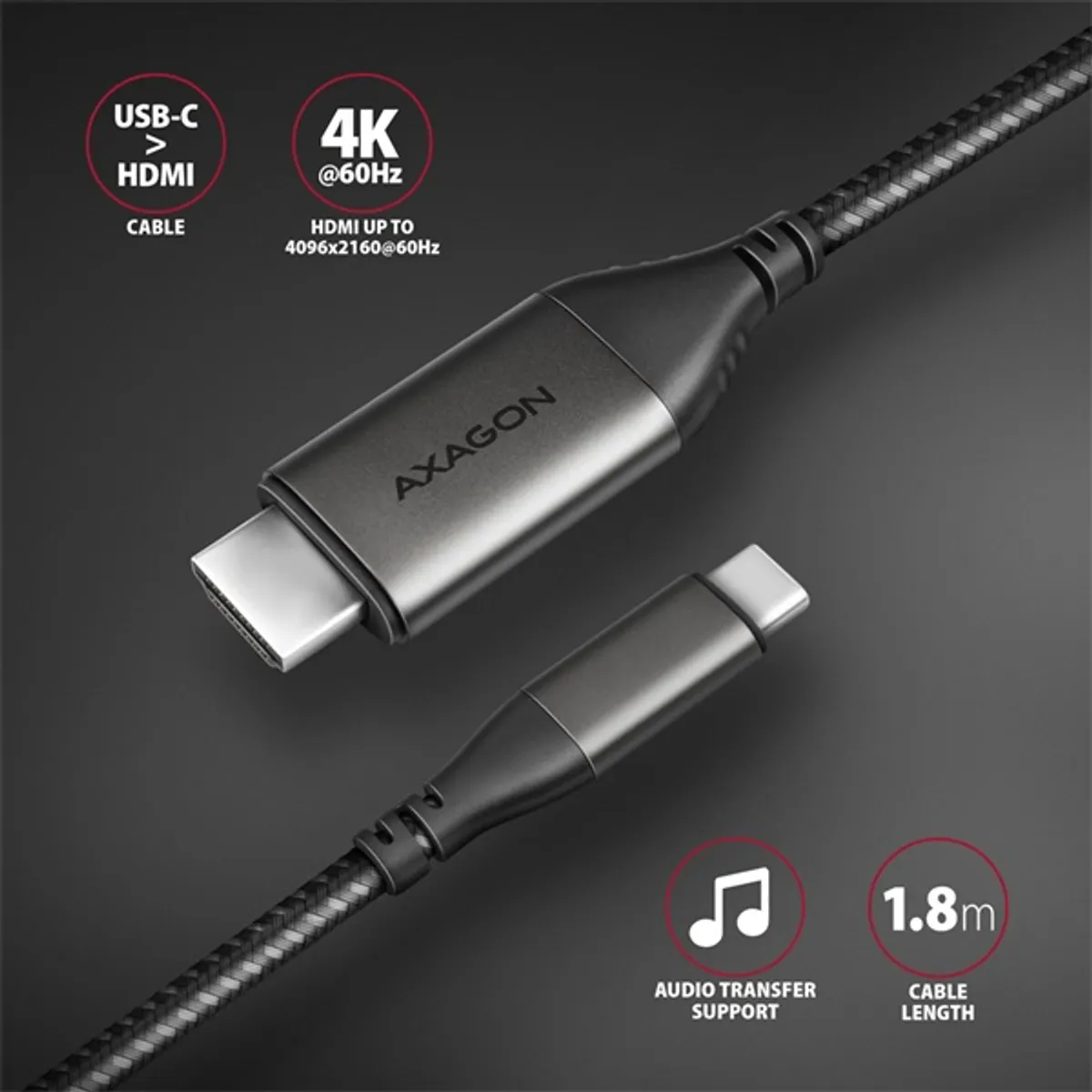 AXAGON RVC-HI2MC USB-C HDMI 2.0 kábel 180 cm fekete #2