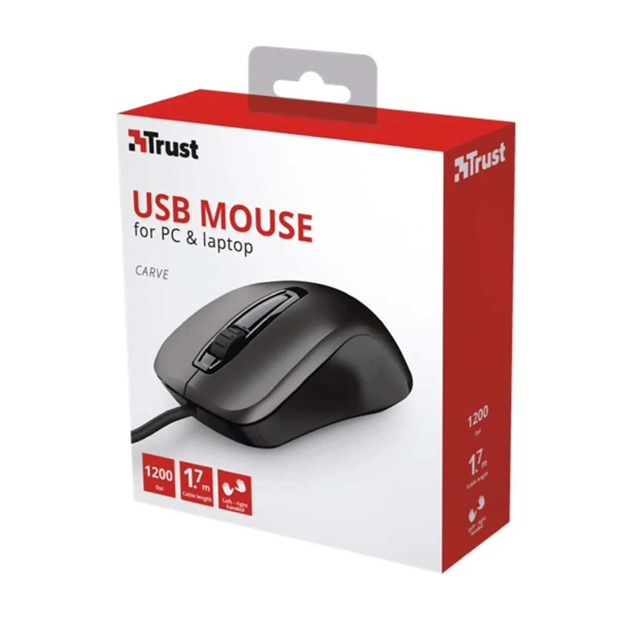 TRUST 23733 Carve optikai egér USB 2.0 3 gomb 1 görgő bal- és jobbkezes 1,7 m #7