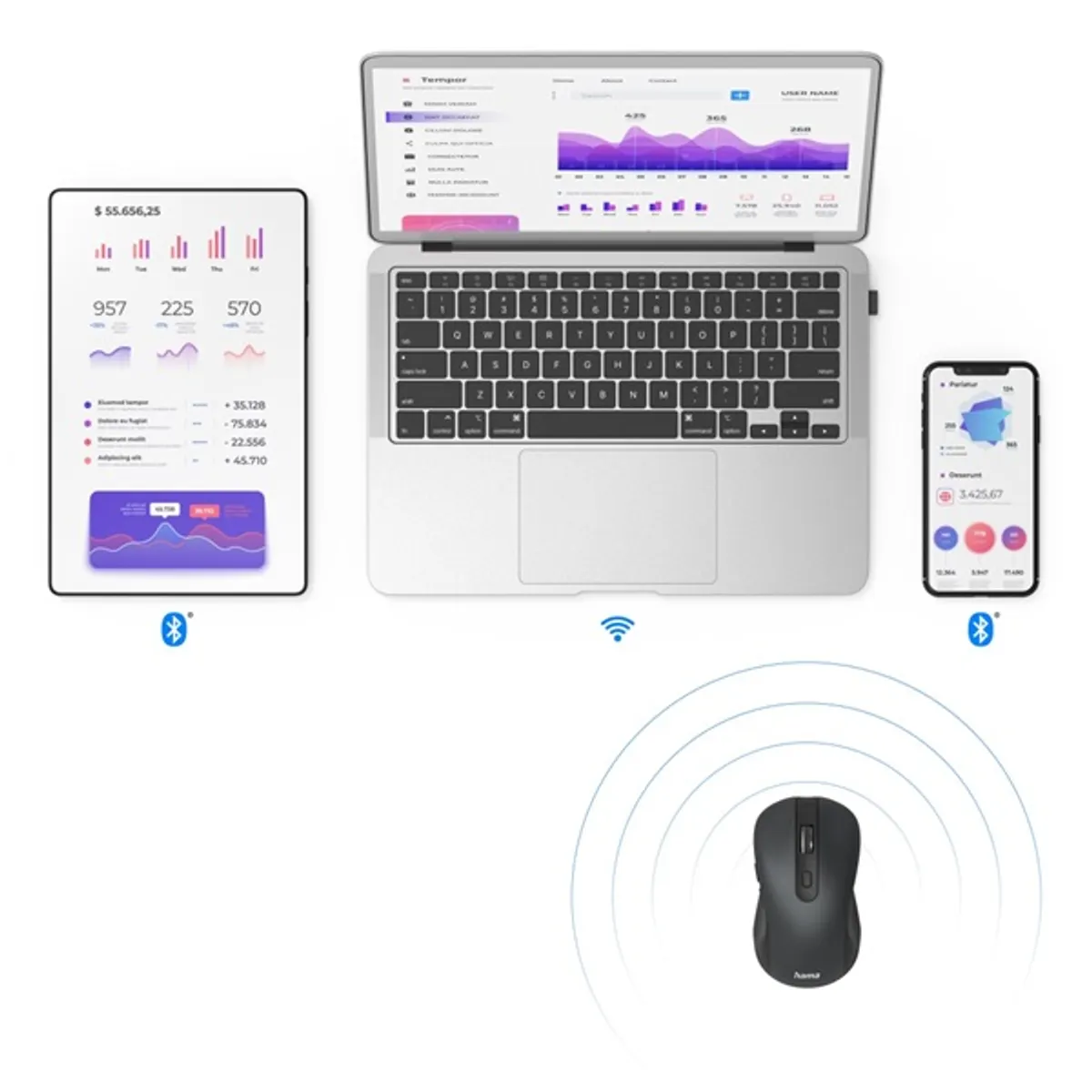 Hama 00182617 MW-650 optikai 6 gombos multi-device egér Bluetooth és 2,4 GHz USB vevő fekete #3