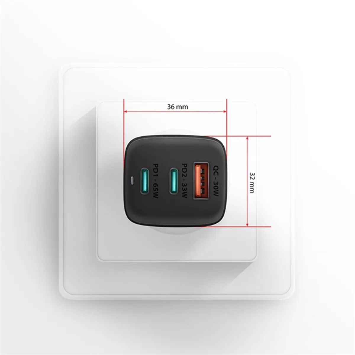 Axagon ACU-DPQ65 hálózati töltő 65W PD3.0 QC4+ 2x USB-C 1x USB-A univerzális fekete #7