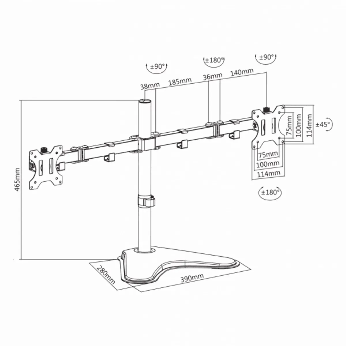 SBOX LCD-F024 asztali dupla monitor tartó konzol 2x monitor VESA 75x75/100x100 max 16 kg tilt 45°, forgatás 360°, rotáció 180°, 13"-32", fekete #2