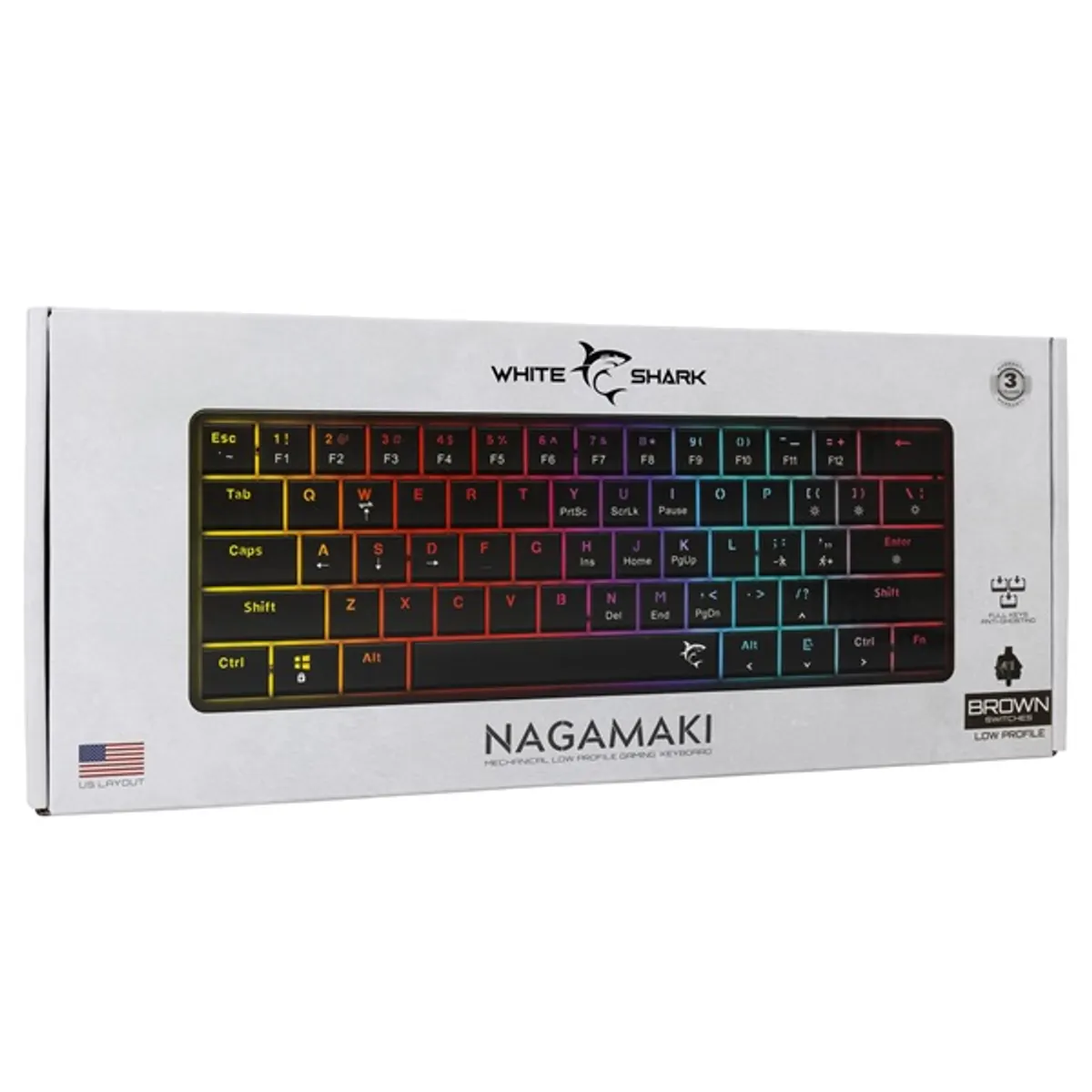 White Shark WS GK-006131-B/BR-US Nagamaki 61/62 alacsony profilú barna kapcsolók RGB USB-C US elrendezés 1,5 m #9