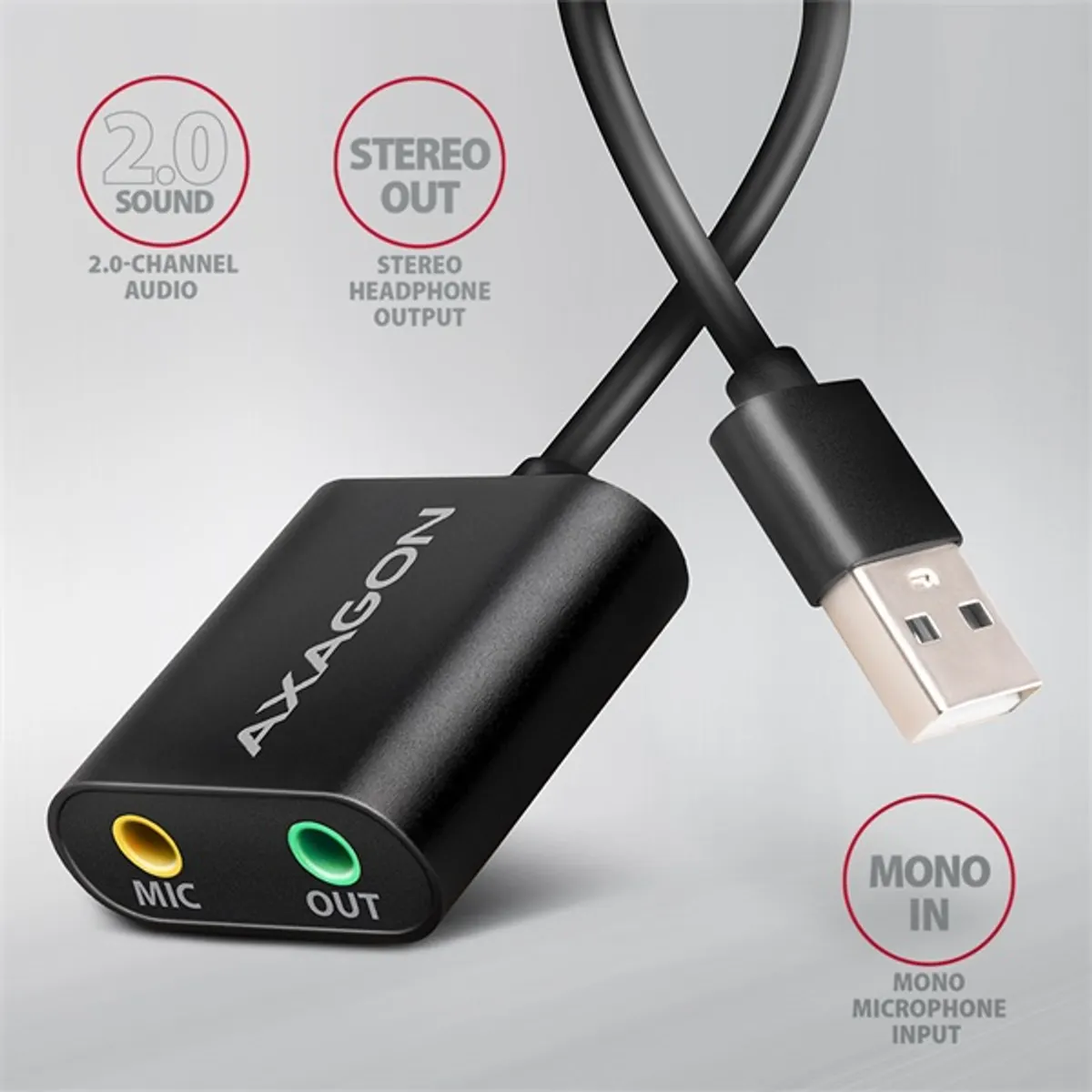 AXAGON ADA-12 USB külső hangkártya 2-csatornás, 3,5mm analóg kimenet és 3,5mm mikrofon bemenet, 44;48 kHz #2